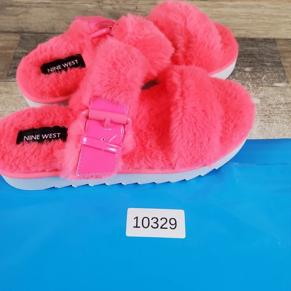 Nine West Funkie 2 Womens Flat Sandals Sz 6 M Hot Pink Slip On Open & Round Toe‎